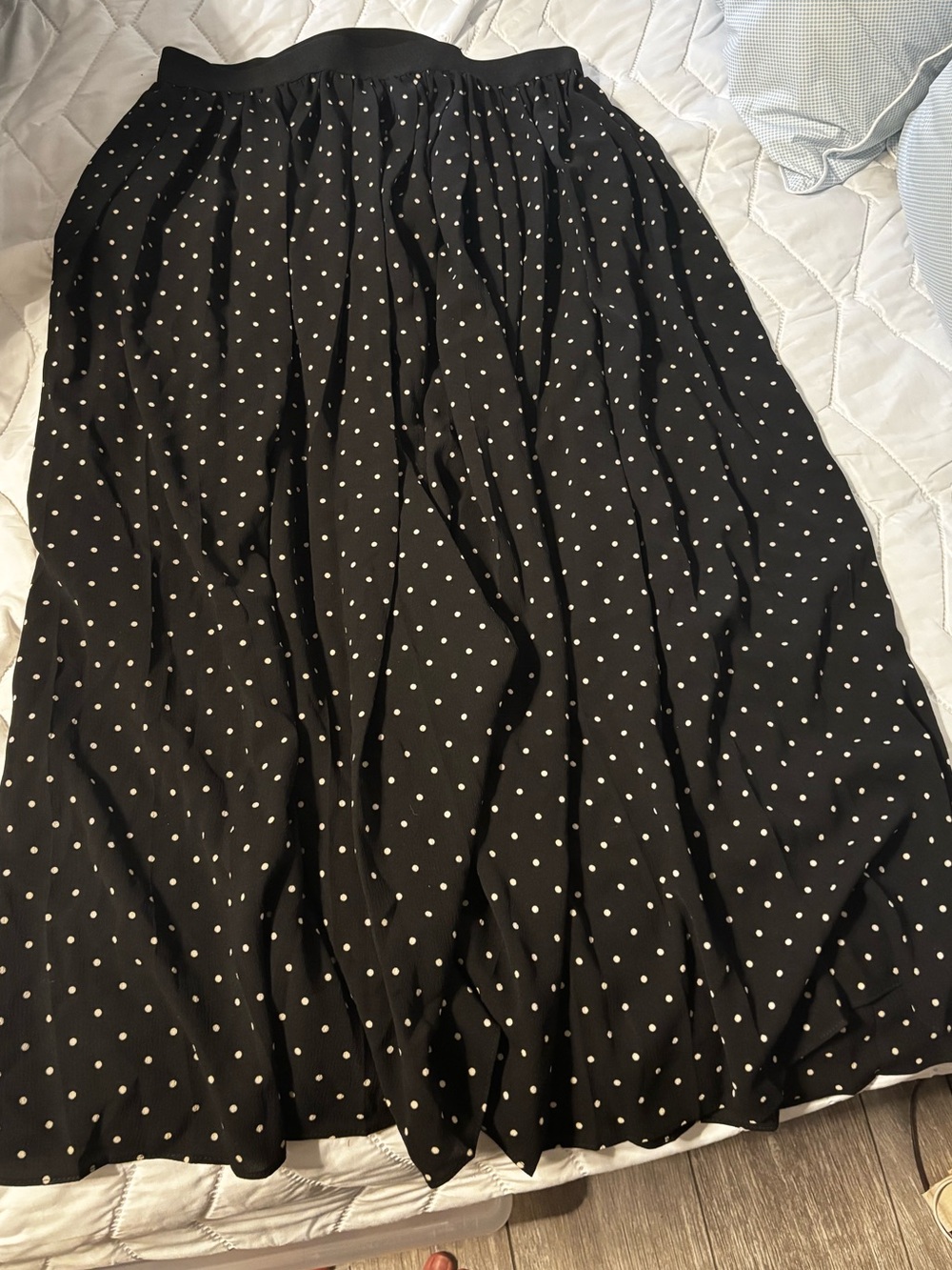 Joe Fresh Black Midi Skirt with White Polka Dots